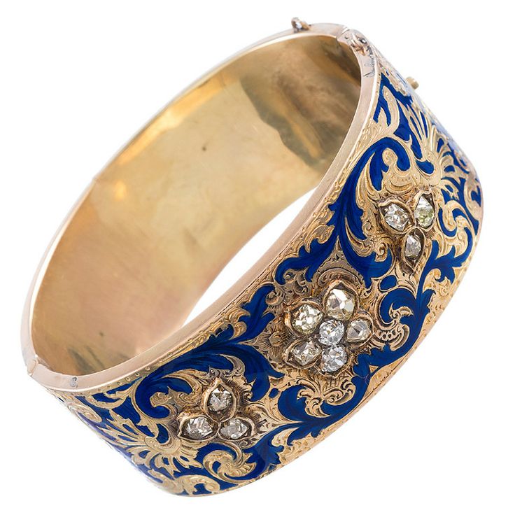 Fine Diamond and Enamel Cuff Bracelet | From a unique collection of vintage cuff...