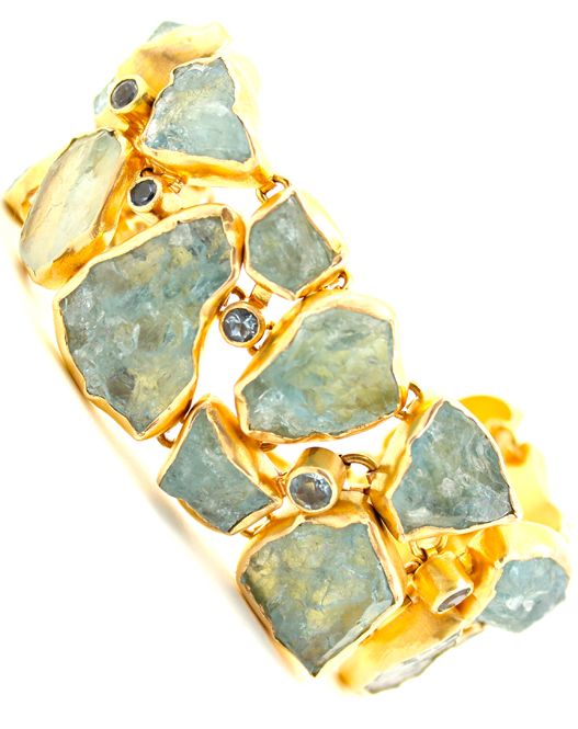 Pamela Huizenga: rough aquamarine bracelet.
