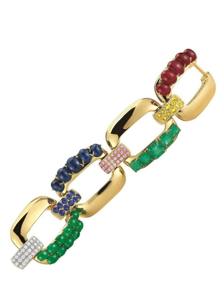 Seaman Schepps emerald, ruby, sapphire, and diamond gold link bracelet