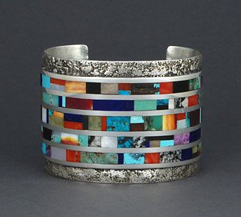 Silver & Mult-Stone Inlay Bracelet