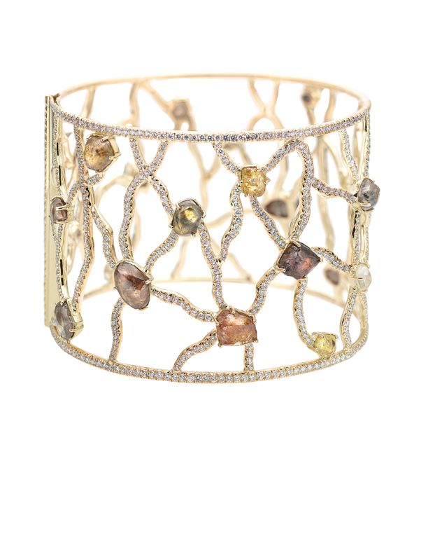 Sodwana Cuff featuring 22 rough diamonds totaling 32.72ct accented with 9.55cts ...