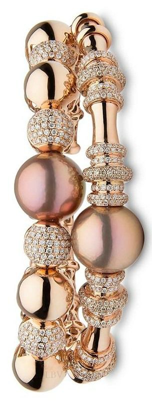 Yoko London ♥✤ 18KT rose gold bangles with natural colour pink Freshwater pe...