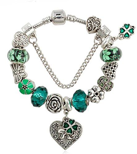 Irish Charm Bracelet BB Shamrock Green Murano Beads Inter... www.amazon.com/...