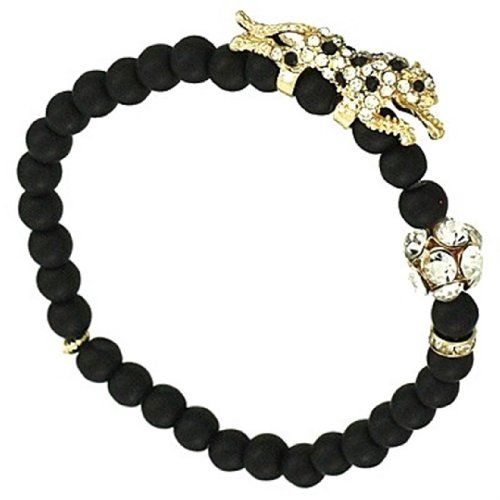 Leopard Stretch Bracelet D12 Clear Crystal Black Bead Gol... www.amazon.com/...