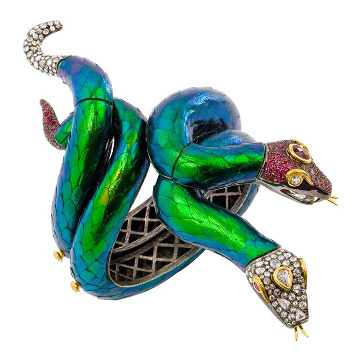 Lotus Arts de Vivre Pair of Gem-Set Snake Bangle Bracelets - unique jewelry