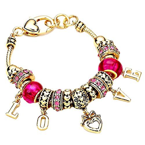 Love Charm Bracelet C56 Fuchsia Pink Murano Beads Crystal Valentine Recyclebabe ...
