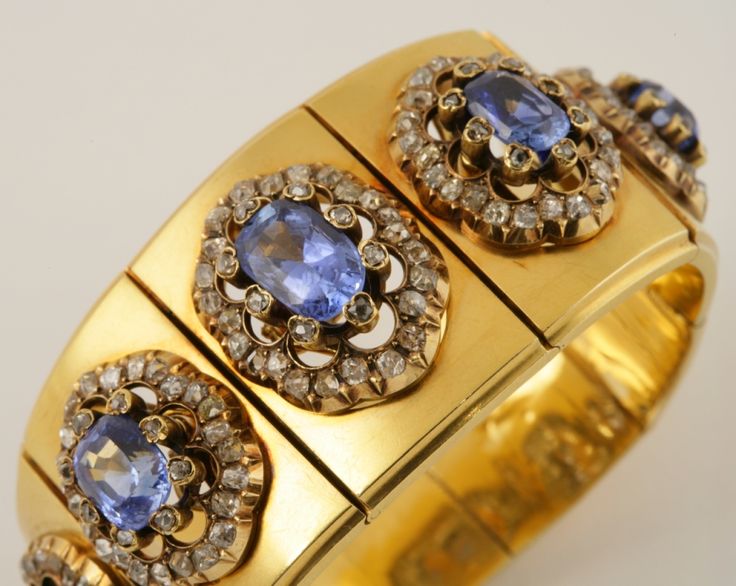 Mellerio dits Meller Antique Blue Sapphire Diamond Gold Bracelet | From a unique...