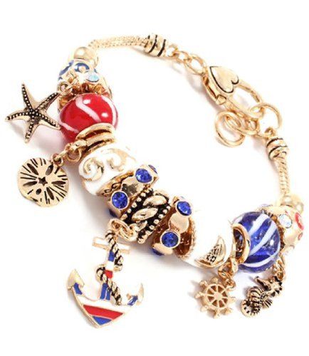 Nautical Charm Bracelet BJ Red White Blue Murano Beads He... www.amazon.com/...