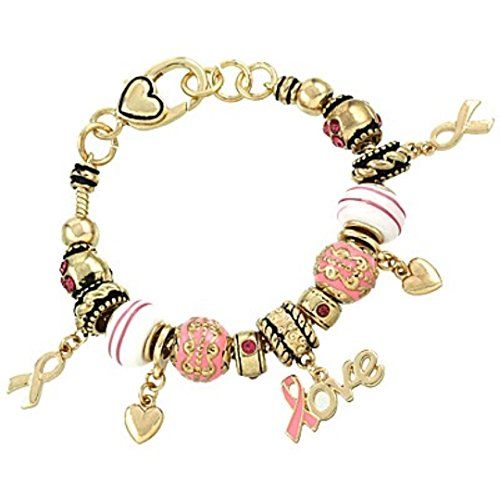 Pink Ribbon Charm Bracelet BZ Crystal Breast Cancer Heart... www.amazon.com/...