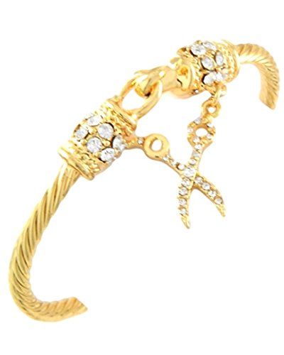 Scissor Bangle Bracelet D9 Clear Crystals Hook Cuff Gold ... www.amazon.com/...