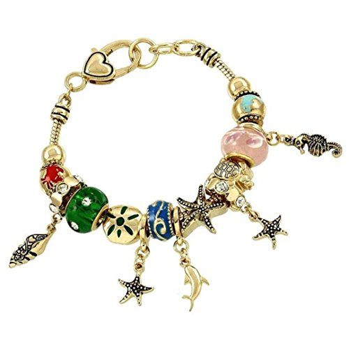 Sea Life Charm Bracelet BE Green and Pink Murano Glass Be... www.amazon.com/...