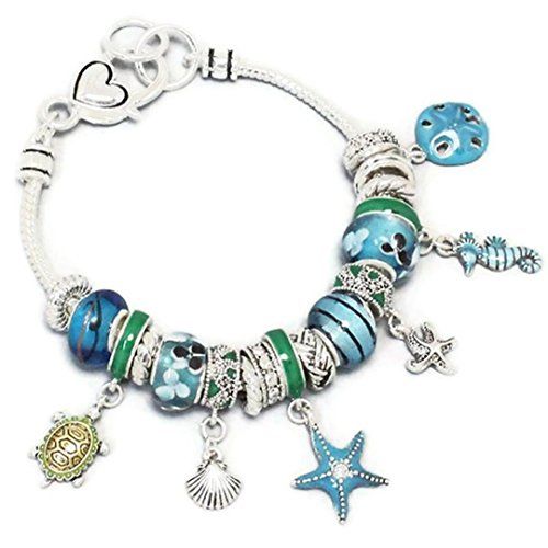 Sea Life Charm Bracelet BF Blue Green Murano Beads Turle ... www.amazon.com/...