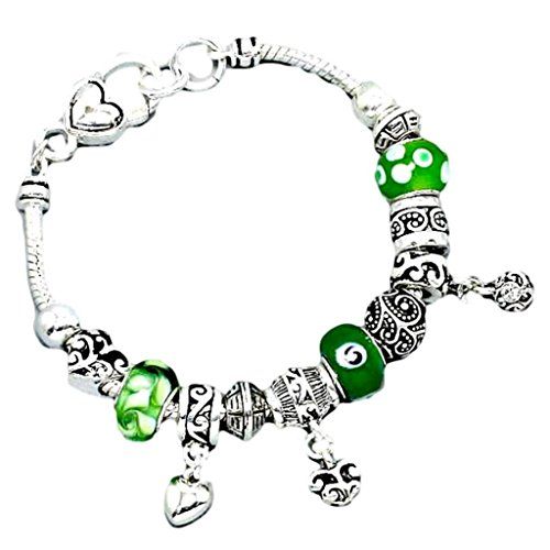 Small Heart Charm Bracelet Z7 Green Murano Glass Beads Cl... www.amazon.com/...
