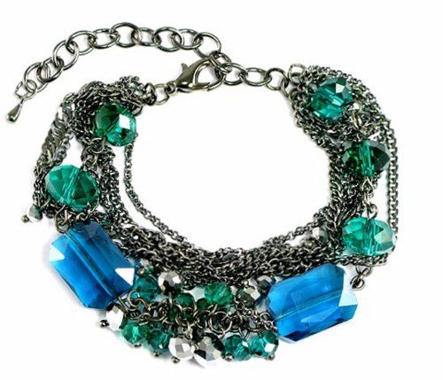 Teal Crystal Bracelet Multi Strand Chain D6 Beads Hematit... www.amazon.com/...