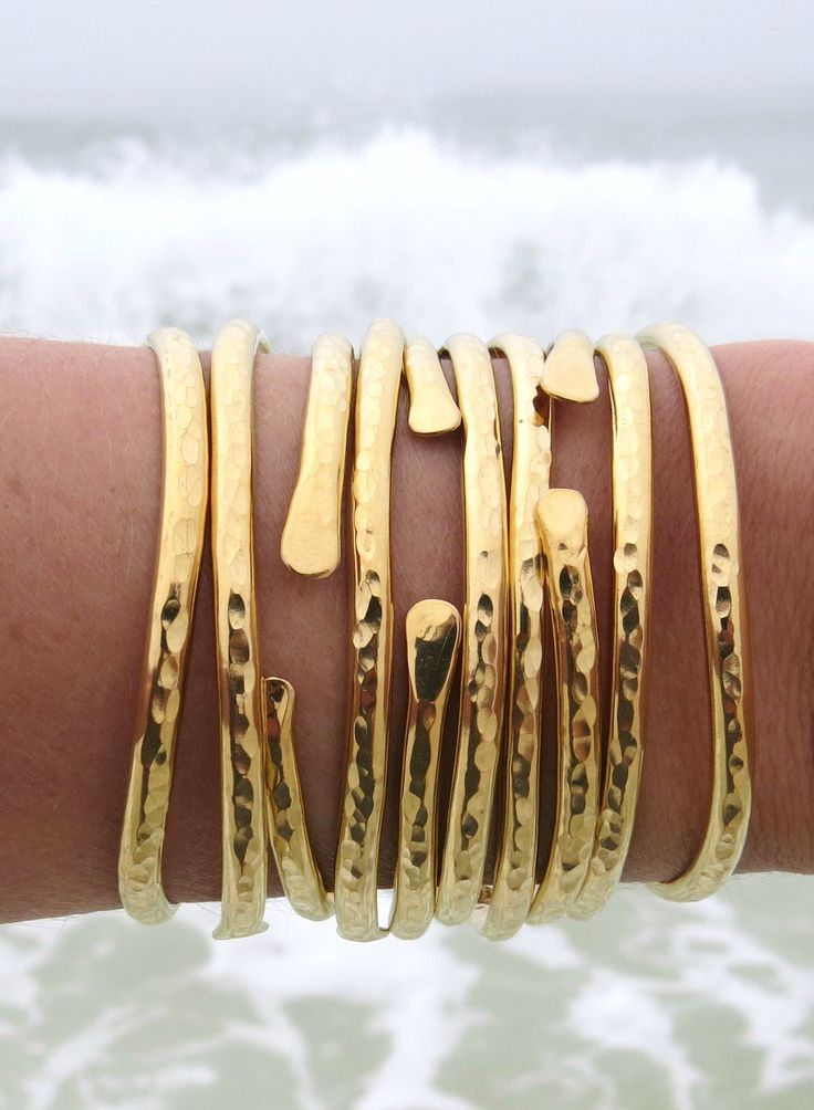 GYPSEA Brass Bangle Cuffs. Hammered beautifully with a unique shape. #gold #bang...