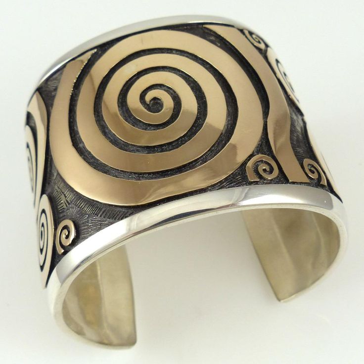 Gold on Silver Migration Cuff by Watson Honanie - Garland's Indian Jewelry $...