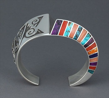 Lonn Parker (Navajo) | Sterling silver hollow-form cuff bracelet with overlay an...