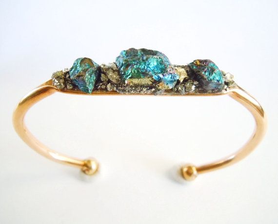 Raw Stone Mineral Bracelet Boho Chic Peacock Ore by NaturalGlam