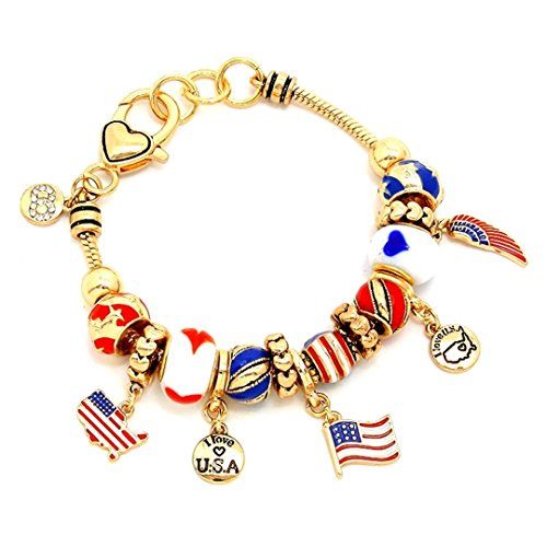 USA Charm Bracelet BG Red White Blue Murano Glass Beads A... www.amazon.com/...