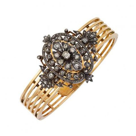 antique gold, silver and diamant bangle bracelet,1880
