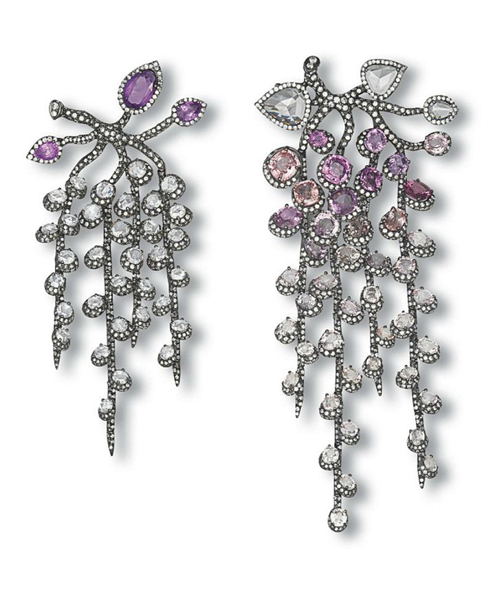 A SET OF MULTI-COLOURED SAPPHIRE AND DIAMOND CLIP BROOCHES, BY EDMOND CHIN Each ...
