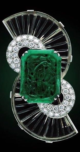 Art Deco Boucheron ~ Emerald & Diamond Brooch