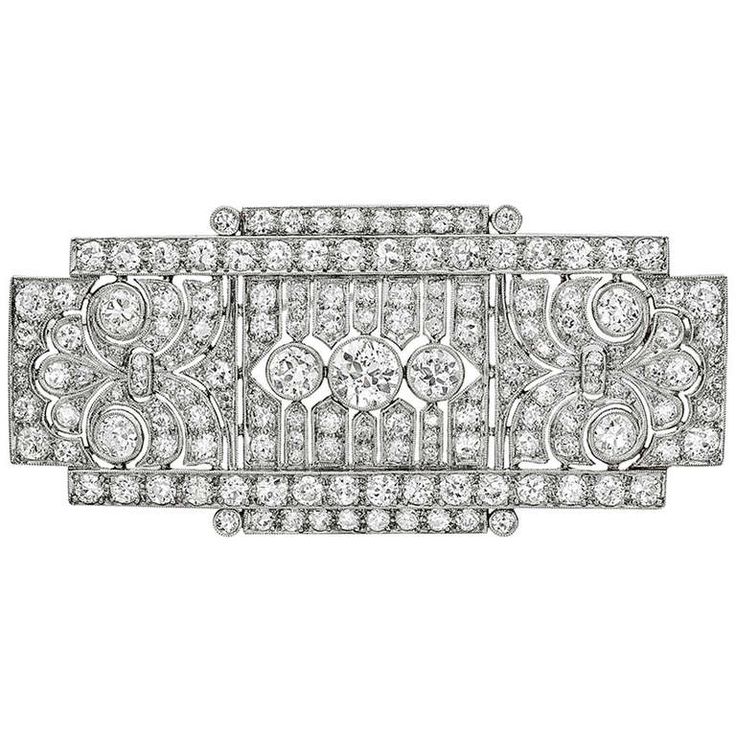 Art Deco Diamond Panel Brooch. Art Deco diamond panel bracelet, showcasing appro...