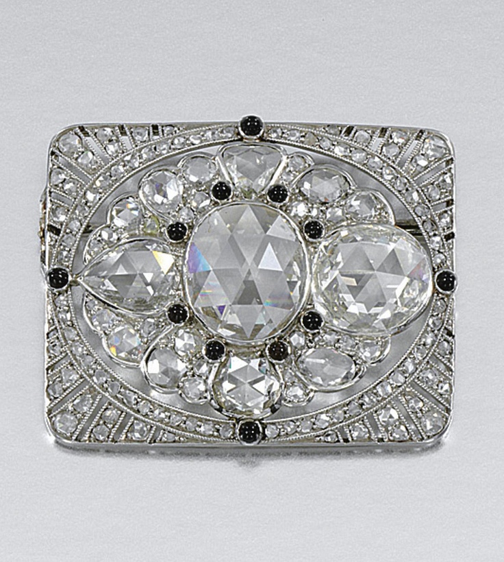 Art Deco Onyx & Diamond Brooch 1915