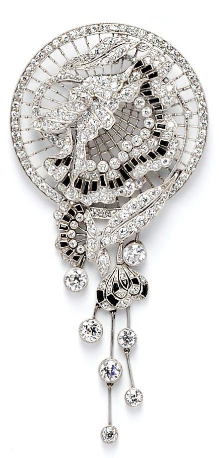Art Deco Platinum and Diamond Brooch, designed as a flower on fine knife-edge ba...