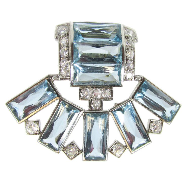 Art Deco. Platinum, White Gold, Aquamarine and Diamond Brooch, Cartier, c1930.