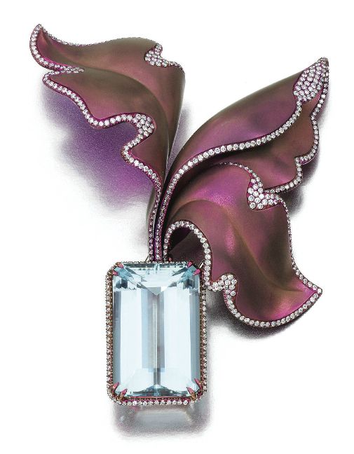 An Aquamarine and Diamond brooch by Margherita Burgener