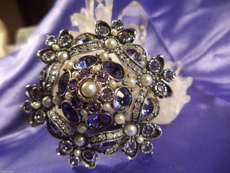 Exquisite Joan Rivers New Purple Clear Crystal Faux Pearl Pin Brooch | eBay