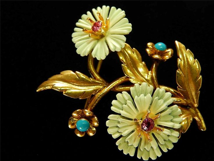 Gorgeous Figural Flower Rhinestone Pin Joan Rivers Pink Jeweled Brooch Vintage |...