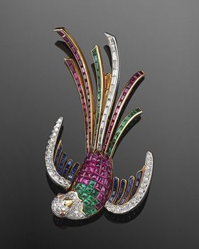 Jeweled Bird Of Paradise Brooch By Darge, Paris  c.1955