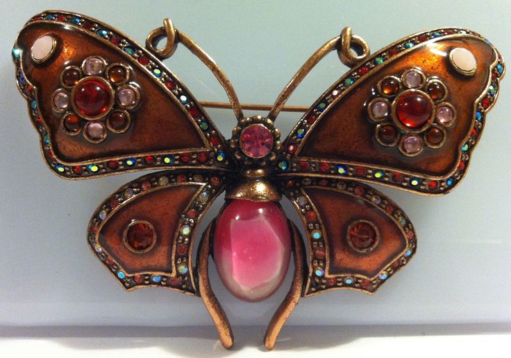 Joan Rivers Brooch Pin Bronze Enamel Butterfly Multicolor Rhinestone Collectible...