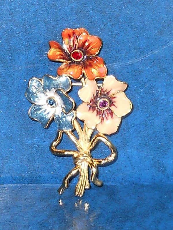 Joan Rivers Enamel Trio Flower Pin Brooch in Box | eBay