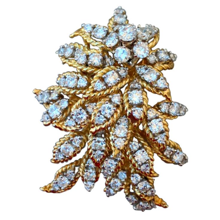 Kurt Wayne Diamond Gold En Tremblant Brooch | From a unique collection of vintag...