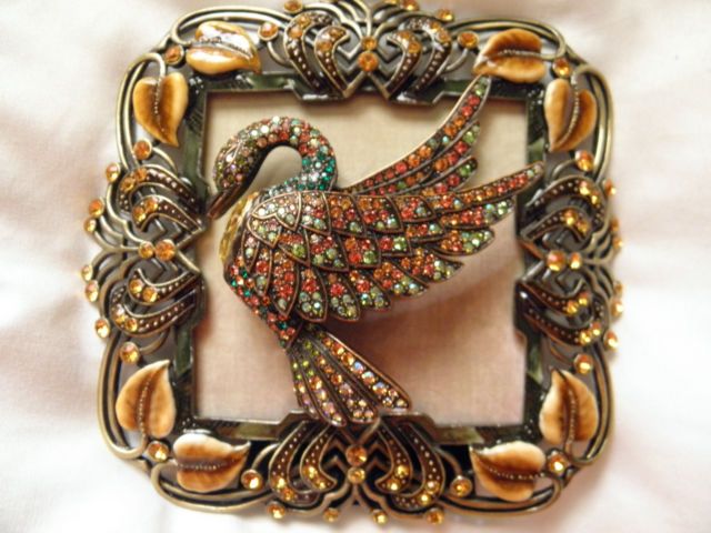 Lovely Amber Jeweled Enamel Frame w Gorgeous Joan Rivers Crystal Swan Pin | eBay