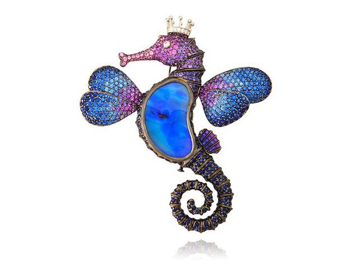 Lydia Courteille Under the Sea brooch with opals, sapphires, amethysts and diamo...