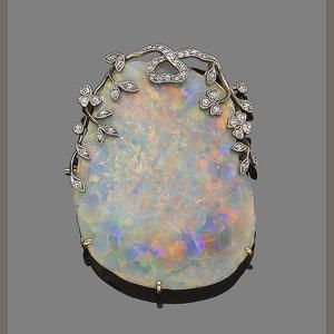 Opal and diamond brooch.