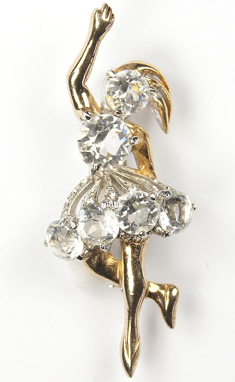 Reja Gold Pave and Circular Cut Diamonds Ballerina Pin