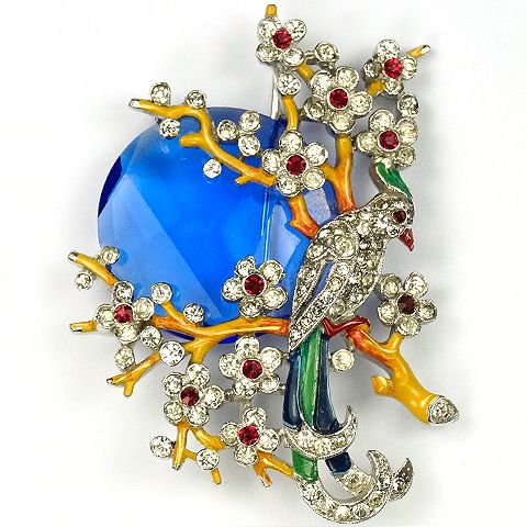 Trifari 'Alfred Philippe' Pave and Enamel Bird in a Tree with Rising Blu...