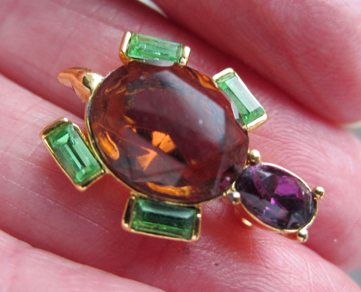 Vintage Joan Rivers Turtle Faux Gemstones Gold Tone Brooch Scatter Pin | eBay