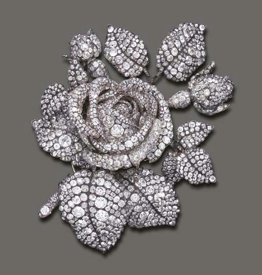 THE TUDOR ROSE   A MAGNIFICENT ANTIQUE DIAMOND CORSAGE BROOCH, BY THEODORE FESTE...