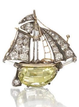 Victorian diamond galleon brooch, circa 1900.