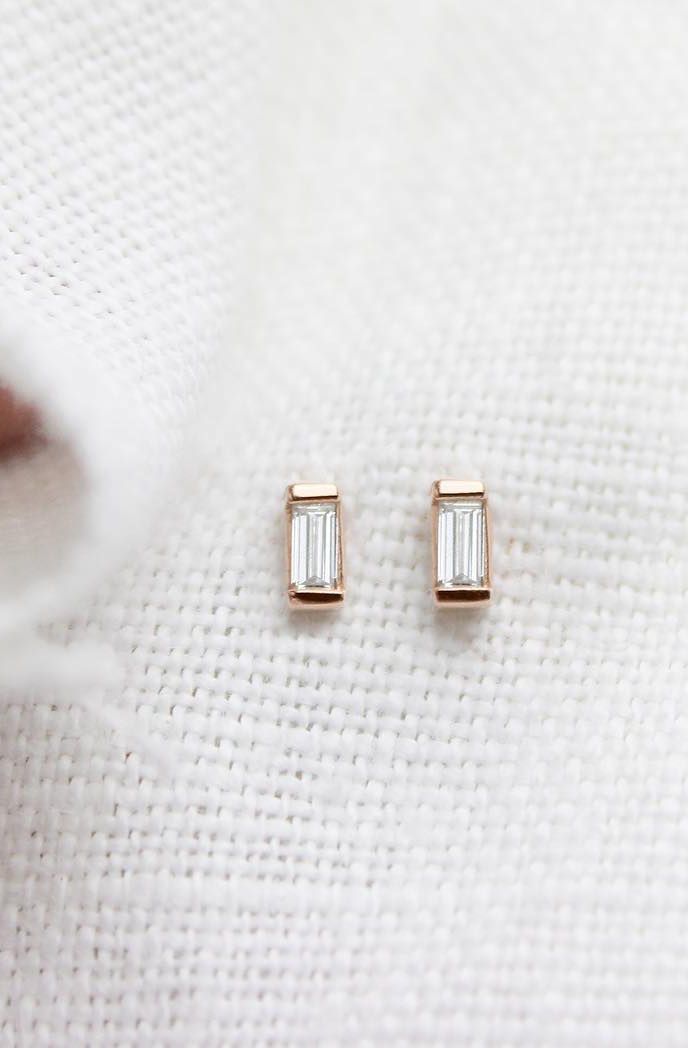 14k rose gold Baguette Earrings | Vrai & Oro