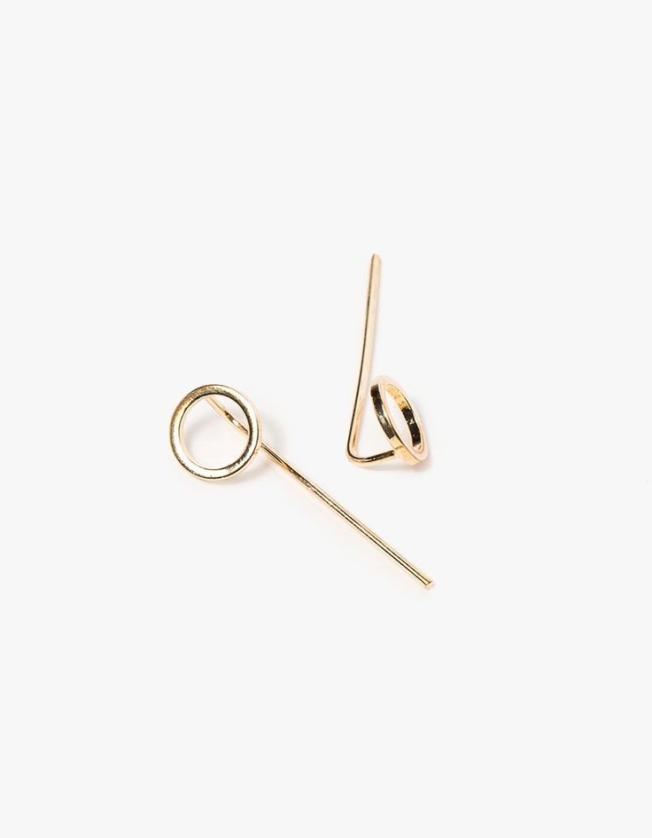 A pair of gold tone studs with straight post with curved base, circular front de...