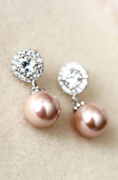 Blush Pink pearl Wedding Jewelry Earrings