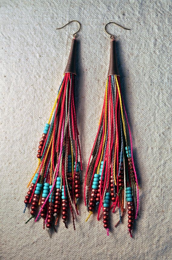 Feather Fringe Earrings Bright Multi by AMiRAjewelry on Etsy, $48.00