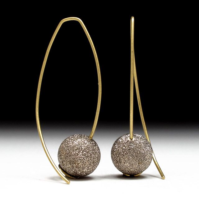 Geoffrey D. Giles 18K yellow gold designer hanging earrings with pave diamond ap...